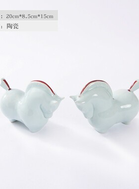 新中式陶瓷富贵马摆件青s瓷样板间书房茶几书桌茶室博古架软装饰