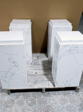 现代简约大理石雕塑台q客厅落地装饰鱼肚白双层摆台工艺品摆件底