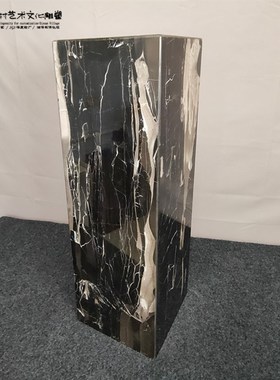 银白龙大理石雕塑艺术品样板房摆件台工艺品底座展U示柱摆台雕塑
