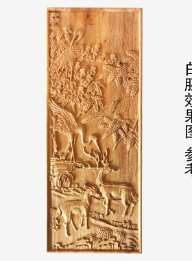 鹤鹿仙境家具柜门木雕花贴花 新B中式浮雕木质工艺品桌面摆件白胚