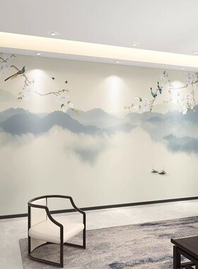 定制中式花鸟墙贴电视背景墙壁纸卧室墙纸客厅影视墙布8D壁画壁布