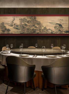 新中式酒店饭厅苍松图风景背景z装饰画茶楼办公室挂画饭店长条壁