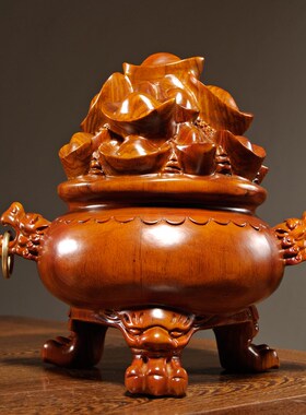 花梨木雕聚宝盆摆件实p木家居客厅公司店铺开业装饰送礼红木工艺