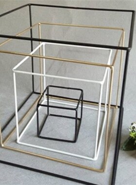 铁丝几何立方体正方体形 简约软装装H饰品摆件中式方形框架铁艺