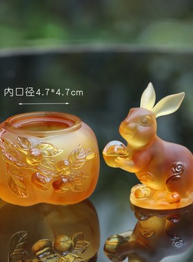 琉璃柿子兔摆件吉祥物收纳罐家居办公装饰乔迁新居首饰盒生日礼物