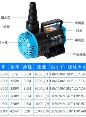 森森海鲜缸养殖抽水泵高扬程假山流水泵YQB-6500鱼池鱼缸潜水循环