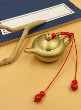 黄铜把把壶马上胡打牌手把件创意桌面小摆件客厅工艺品小茶壶摆