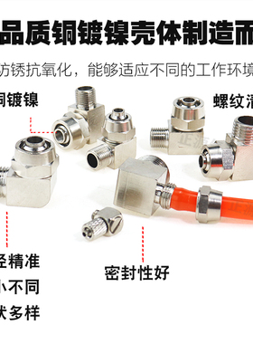 气动快拧接头弯头PL8mm-02 90度直角快速铜气管弯头6-01/10-03 12