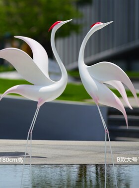 仙鹤雕塑摆件白天鹅白鹭丹顶鹤仿铜别墅酒店小区水池水景园林景观