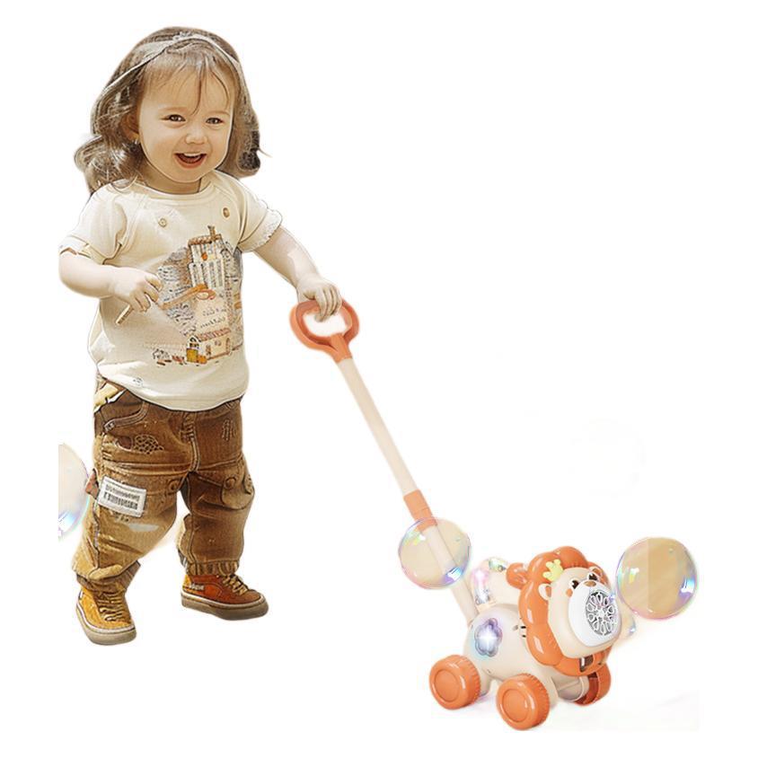 爆款小狮子泡泡手推车全自动灯光小狗吹泡泡机男女儿童学步玩具 - 图2