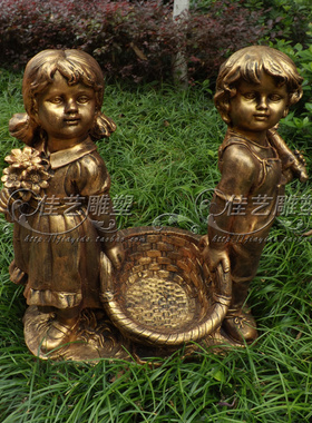 欧式玻璃钢人物雕塑艺术品v客厅户外落地摆设可定制作抬竹篮小情