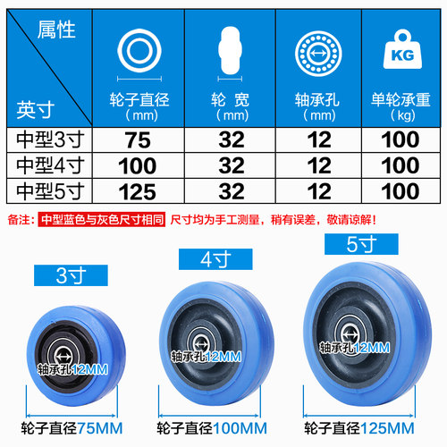 重型TPR静音万向轮轮子3/4/5/6/8寸橡胶中型脚轮平板车航空箱轮子 - 图2