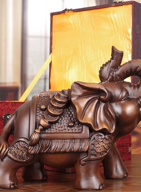实木雕招财纳福大象摆p件客厅玄关博古架新房摆设公司商铺开业礼