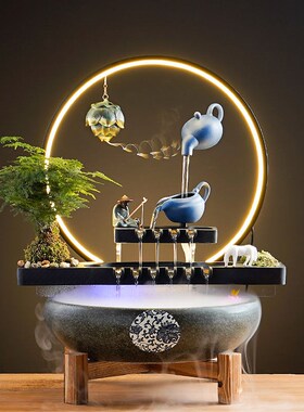 悬壶流水生财喷h泉摆件水循环招财鱼缸桌面办公室开业乔迁新居礼