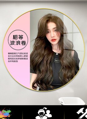 理发店发型挂画圆形2022新款发廊美发店墙面装饰画女造型图片壁画