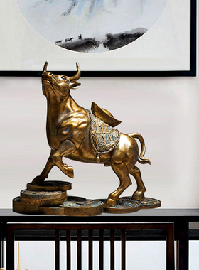 新中式牛摆件简约轻m奢高档玄关客厅电视柜家居办公室创意商务装