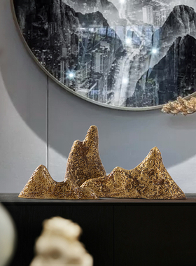 新中式金山复古假山小摆件样板间茶室玄关L柜桌面博古架酒柜摆设