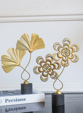 北欧风金色铁艺i树叶摆件客厅电视柜酒柜工艺品摆设创意家居装饰