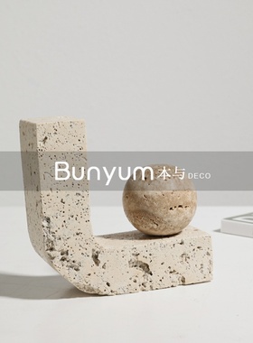 轻奢大理石几何雕塑摆件高档样板间售楼O处玄关客厅软装饰品