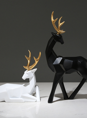 几何麋鹿树脂摆件简约客厅样板间电视柜床头R柜装饰品乔迁礼物