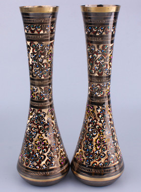 巴基斯坦花瓶现代时m尚工艺礼品摆件艺术古典仿古12寸细颈铜花瓶