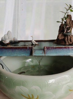 鱼缸循环流水板摆件陶瓷流水器配件鱼池假山造景流U水喷泉过滤养