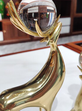 现代简约美式轻奢纯铜福鹿工艺品摆件家居客厅酒店样板房软装饰品