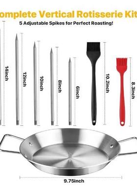 不锈钢立式螺钉烧烤锅配件3根可拆卸带刷子垫子手套油瓶刷钩子