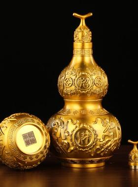 黄铜招米开运葫芦摆件开盖铜葫芦吉祥八宝葫芦八卦铜葫芦家居装饰