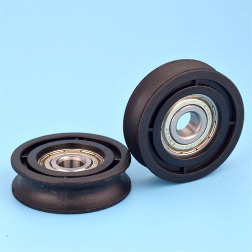 包塑尼龙轮带槽U型R5弧度6200zz轴承轨道导轮钢丝绳吊轮10*48*14 - 图0