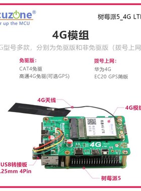 树莓派5专用4G LTE模块免驱免拨号或拨号上网(M4GUSB) CAT4高通4G