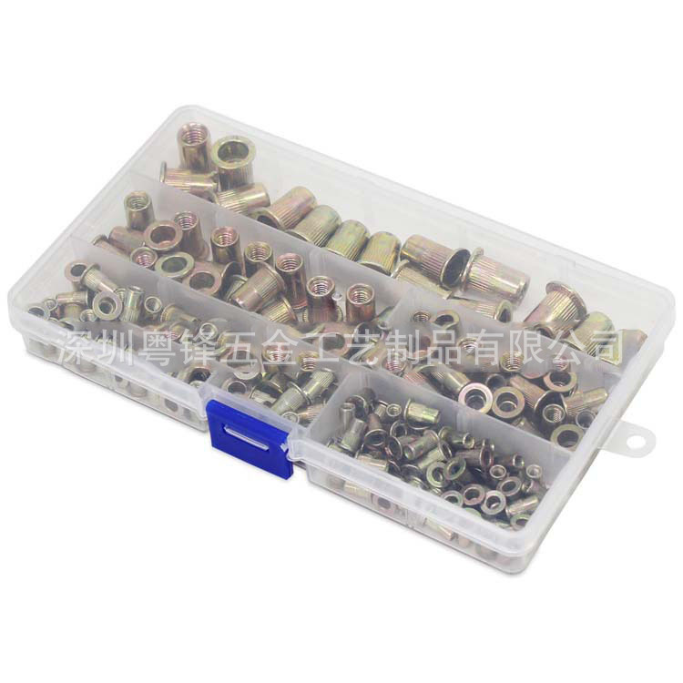 跨境现货 165PCS盒装彩钢铆螺母M3/4/5/6/8/10/12组合 平头铆螺母 - 图2