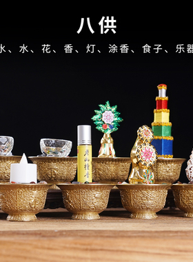 纯铜大号八吉祥供水杯q八供养组合套装家用佛前供奉花食子贡品摆