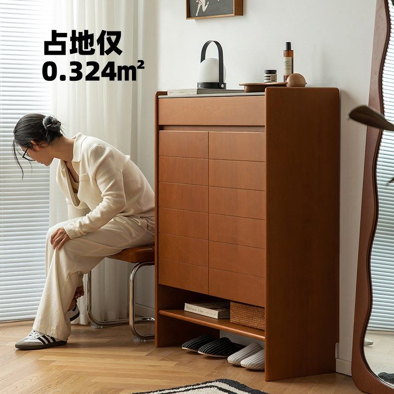 泡沫小敏家具北欧复古实木鞋柜小户型门口超薄置物柜大容量玄关柜,淘宝优惠券,粉丝福利购,淘宝优惠卷