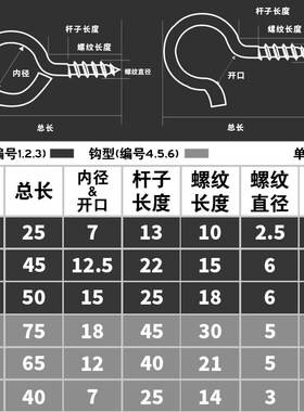 羊眼螺丝铁问号勾子带钩木自攻螺丝钉吊环带圈羊眼钩灯钩羊角挂钩