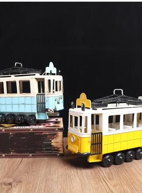 复轨道电车型摆件金属欧式仿模轨道电车真公交车酒吧居家客厅装饰