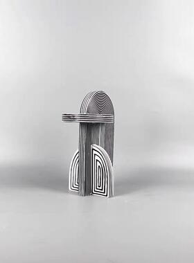 代简约创黑意白色条纹树脂现摆件家DS8878D居样板间房客厅电视柜