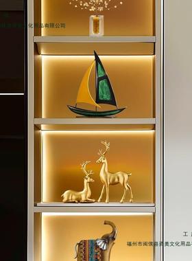 复帆古一帆风顺船模型摆件客厅电视柜酒档办公室桌轻奢F985T79T高