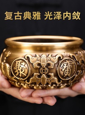 纯铜大号聚宝盆招财摆件s浮雕聚财家用客厅家居装饰品工艺品新中