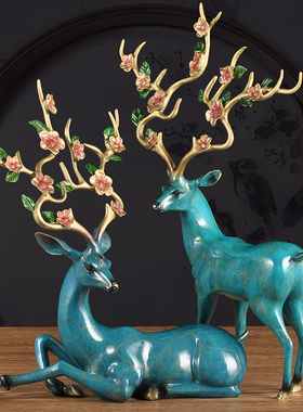 纯铜鹿鹿a发财鹿摆件招财生财鹿大号家居客厅进门玄关电视柜装饰