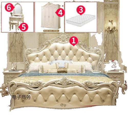 欧式床现代简约实木主床简欧双人647婚床粉色公皮床主卧合家具组 - 图3