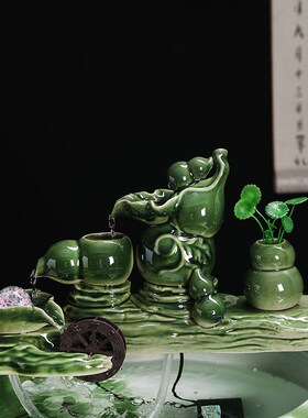 陶瓷自动循环水鱼缸流水增氧过滤器摆件鱼盆喷泉瀑布室内家用造景