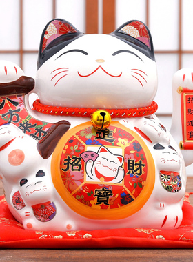 招财猫摆件店铺开业礼品自动摇手 前台大小号陶瓷家居招手发财猫