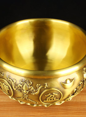 加重加厚铜五福聚宝盆摆件 铜聚宝盆L摆件 一碗聚宝盆摆件