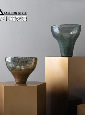 轻奢家居装饰摆件玄关柜茶几桌面玻璃大花瓶餐桌水果盘酒店样板房