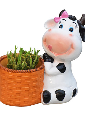 花园庭院小院装饰摆件户外动物花盆卡通奶牛花缸S幼儿园林景观布