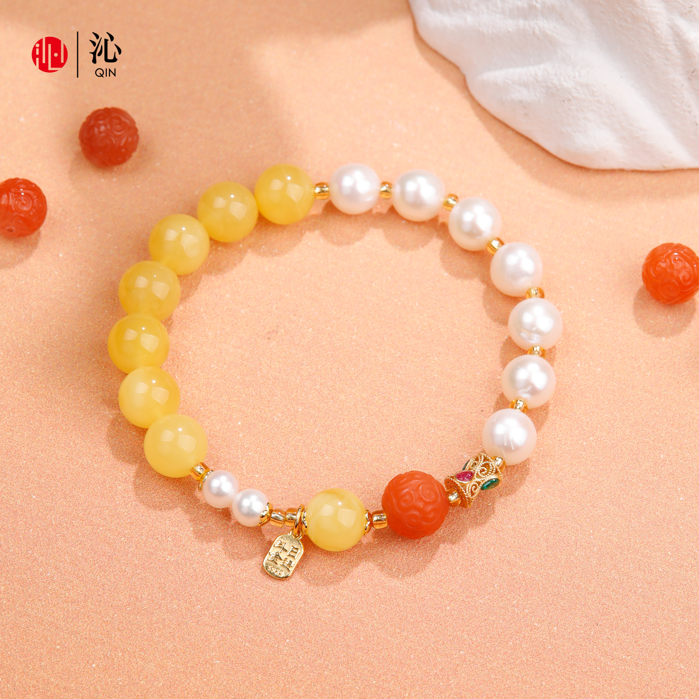 天然琥珀蜜蜡手串珍珠南红玛瑙女款手链旗舰新品 - 图1