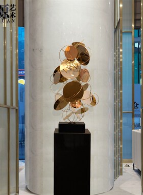 酒店大堂现代摆件金属不锈钢艺术品客厅装L饰品样板间落地雕塑摆