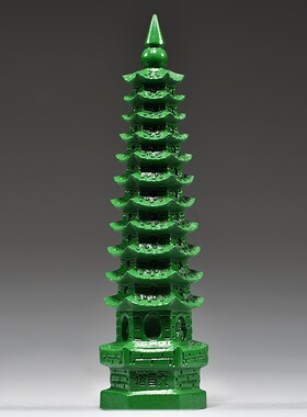 绿色木质雕刻11层文昌塔摆件y九层13层文昌塔客厅书桌装饰工艺品
