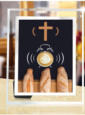 十字架摆台桌面床柜摆件u书架饰品六寸水晶玻璃相框圣诞礼品礼物